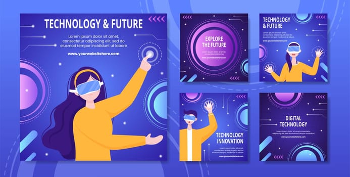Technology Social Media Post Template Hand Drawn Cartoon Flat Illustration