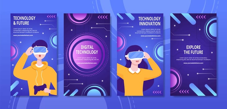 Technology Social Media Stories Template Hand Drawn Cartoon Flat Illustration