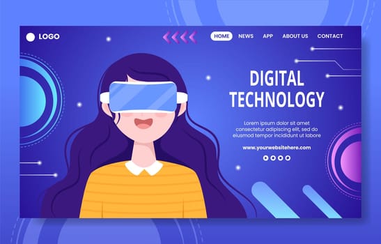 Technology Social Media Landing Page Template Hand Drawn Cartoon Flat Illustration
