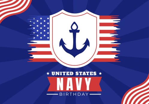 U.S. Navy Birthday on October 13th Hand Drawn Cartoon Flat Illustration Suitable for Poster, Banners and Greeting Card in Background Style