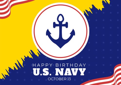 U.S. Navy Birthday on October 13th Hand Drawn Cartoon Flat Illustration Suitable for Poster, Banners and Greeting Card in Background Style