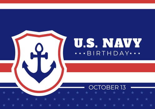 U.S. Navy Birthday on October 13th Hand Drawn Cartoon Flat Illustration Suitable for Poster, Banners and Greeting Card in Background Style