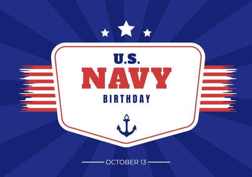 U.S. Navy Birthday on October 13th Hand Drawn Cartoon Flat Illustration Suitable for Poster, Banners and Greeting Card in Background Style