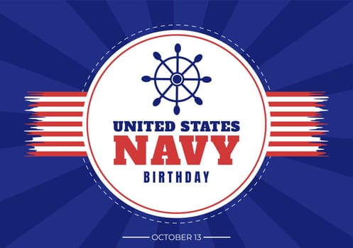 U.S. Navy Birthday on October 13th Hand Drawn Cartoon Flat Illustration Suitable for Poster, Banners and Greeting Card in Background Style