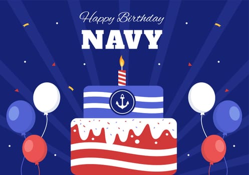 U.S. Navy Birthday on October 13th Hand Drawn Cartoon Flat Illustration Suitable for Poster, Banners and Greeting Card in Background Style