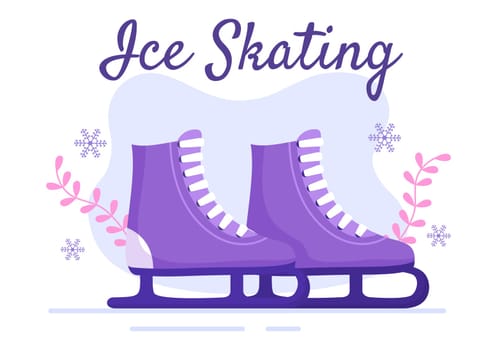 Ice Skating Hand Drawn Cartoon Flat Illustration of Winter Fun Outdoors Sport Activities on Ice Rink with Seasonal Outerwear