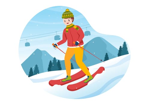 Snowboarding Hand Drawn Cartoon Flat Illustration of People in Winter Outfit Sliding and Jumping with Snowboards at Snowy Mountain Sides or Slopes
