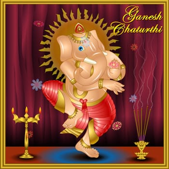 Lord Ganesh Illustration - Greeting Card - Happy Ganesh Chaturthi Festival Greeting Card Design Concept. Lord Ganesha Sketch Art.Colorful Background.Fluid Gradient.Graphic.Liquid Design.Vector.