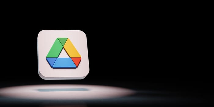 Google Drive Logo 3D Symbol Shape Spotlighted on Black Background with Copy Space 3D Illustration