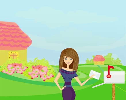 Beautiful woman with a mailbox
