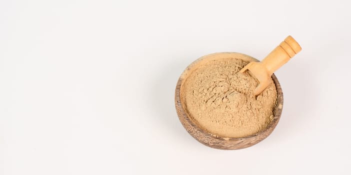 Healing earth powder in a bowl, supplement and antioxidant for to detox the body, alternative medicine