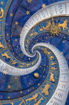 Astrological background with zodiac signs and symbol - blue