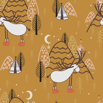 Funny children s pattern. GENTLE MODERN SEAMLESS PRINT With deer and trees.
