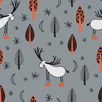 Funny children s pattern. GENTLE MODERN SEAMLESS PRINT With deer and trees.