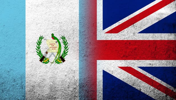 National flag of United Kingdom (Great Britain) Union Jack with Guatemala National flag. Grunge background
