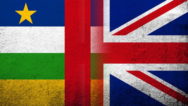 National flag of United Kingdom (Great Britain) Union Jack with National flag of Central African Republic. Grunge background