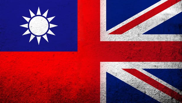 National flag of United Kingdom (Great Britain) Union Jack with Taiwan National flag . Grunge background