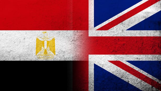 National flag of United Kingdom (Great Britain) Union Jack with Egypt National flag. Grunge background