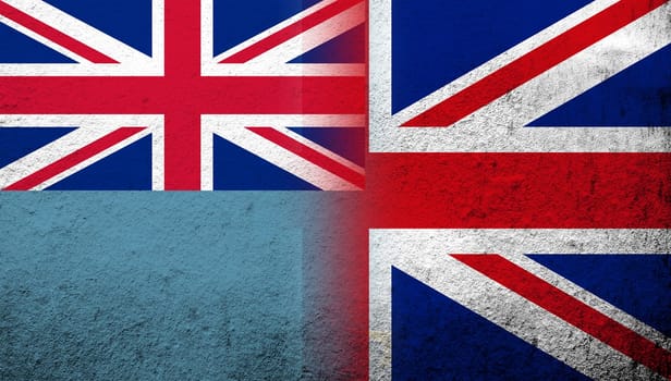 National flag of United Kingdom (Great Britain) Union Jack with The Ellice Islands Tuvalu National flag. Grunge background
