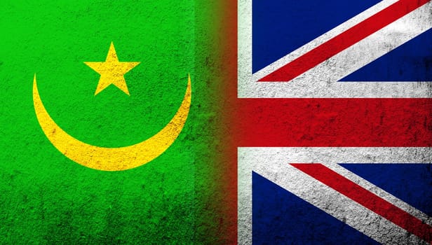 National flag of United Kingdom (Great Britain) Union Jack with Mauritania National flag. Grunge background