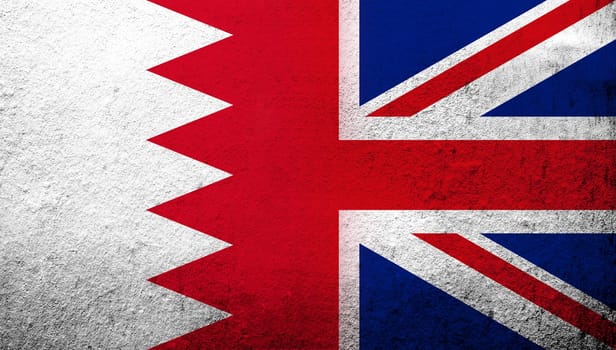National flag of United Kingdom (Great Britain) Union Jack with The Kingdom of Bahrain national flag. Grunge background
