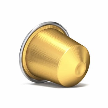 Golden coffee capsule 3D rendering illustration isolated on white background