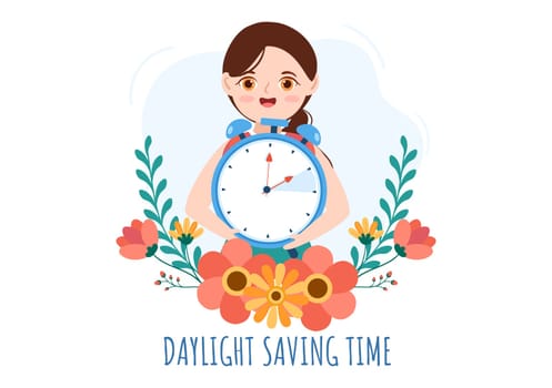 Daylight Savings Time Hand Drawn Flat Cartoon Illustration with Alarm Clock or Calendar from Summer to Spring Forward Design