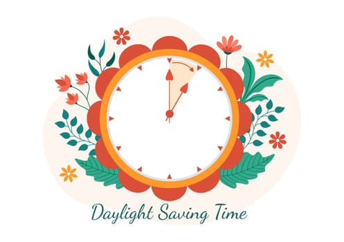 Daylight Savings Time Hand Drawn Flat Cartoon Illustration with Alarm Clock or Calendar from Summer to Spring Forward Design
