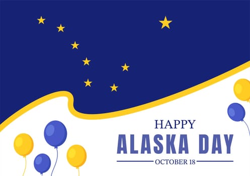 Happy Alaska Day on October 18 Hand Drawn Cartoon Flat Illustration with Flag Waving in Winter Landscape in Template for Banner or Poster