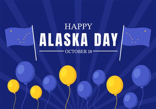 Happy Alaska Day on October 18 Hand Drawn Cartoon Flat Illustration with Flag Waving in Winter Landscape in Template for Banner or Poster