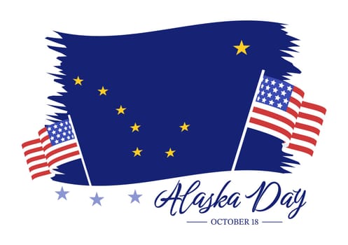 Happy Alaska Day on October 18 Hand Drawn Cartoon Flat Illustration with Flag Waving in Winter Landscape in Template for Banner or Poster
