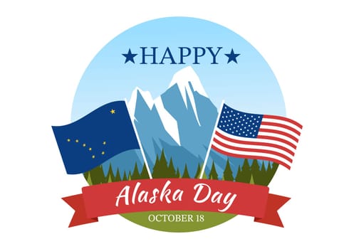Happy Alaska Day on October 18 Hand Drawn Cartoon Flat Illustration with Flag Waving in Winter Landscape in Template for Banner or Poster