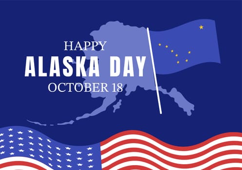 Happy Alaska Day on October 18 Hand Drawn Cartoon Flat Illustration with Flag Waving in Winter Landscape in Template for Banner or Poster