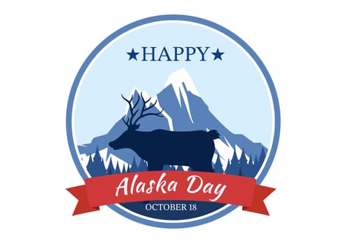 Happy Alaska Day on October 18 Hand Drawn Cartoon Flat Illustration with Flag Waving in Winter Landscape in Template for Banner or Poster