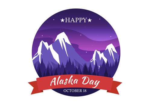 Happy Alaska Day on October 18 Hand Drawn Cartoon Flat Illustration with Flag Waving in Winter Landscape in Template for Banner or Poster