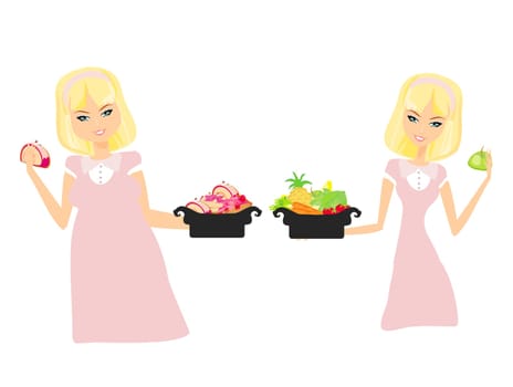 isolated illustration of thick and thin girls
