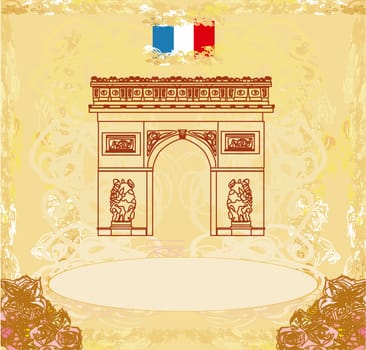 Hand drawn vector illustration of Paris Triumph Arc - Grunge Background
