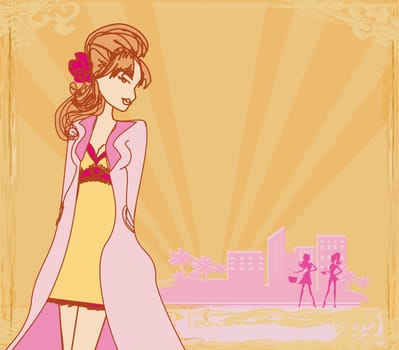 abstract fashion girl Shopping - illustration