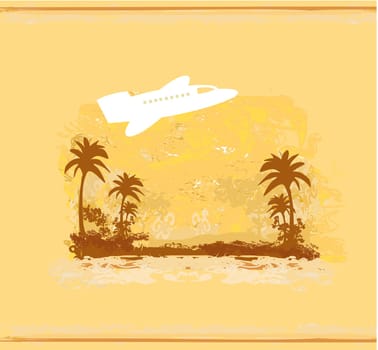 airplane with palm of tropics background