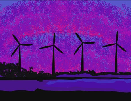 wind turbine sunset background ecosystem for design