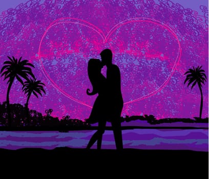 Romantic couple about to kiss on beach at sunset