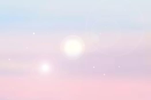 Abstract sunset illustration. Abstract evening or sunset mood background texture with light pink ocean and pastel colored bokeh lights and blue  sunny sky. Beautiful sunset.