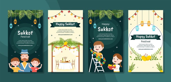 Jewish Holiday Sukkot Social Media Stories Template Hand Drawn Cartoon Flat Illustration