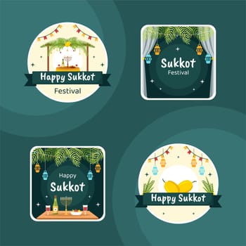 Jewish Holiday Sukkot Label Template Hand Drawn Cartoon Flat Illustration