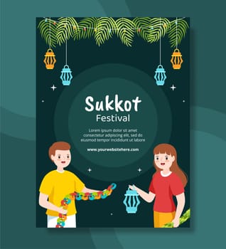 Jewish Holiday Sukkot Poster Template Hand Drawn Cartoon Flat Illustration