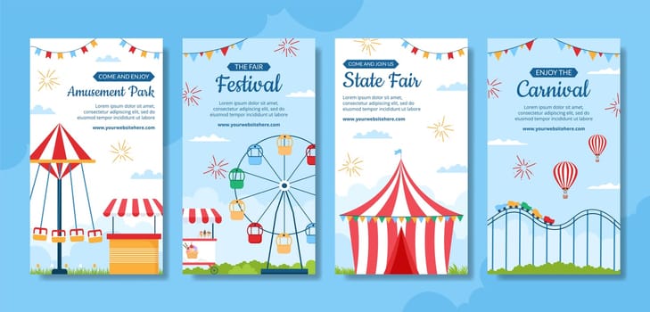 Amusement Park Carnival Social Media Stories Template Hand Drawn Cartoon Flat Illustration