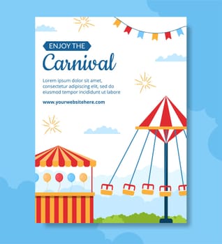 Amusement Park Carnival Poster Template Hand Drawn Cartoon Flat Illustration