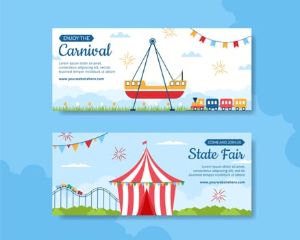 Amusement Park Carnival Horizontal Banner Template Hand Drawn Cartoon Flat Illustration