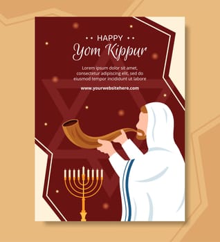 Yom Kippur Day Celebration Poster Template Hand Drawn Cartoon Flat Illustration
