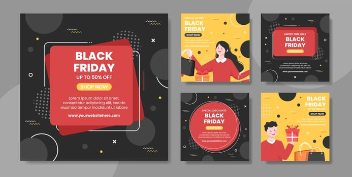 Black Friday Give Big Discount Social Media Post Template Hand Drawn Cartoon Flat Illustration